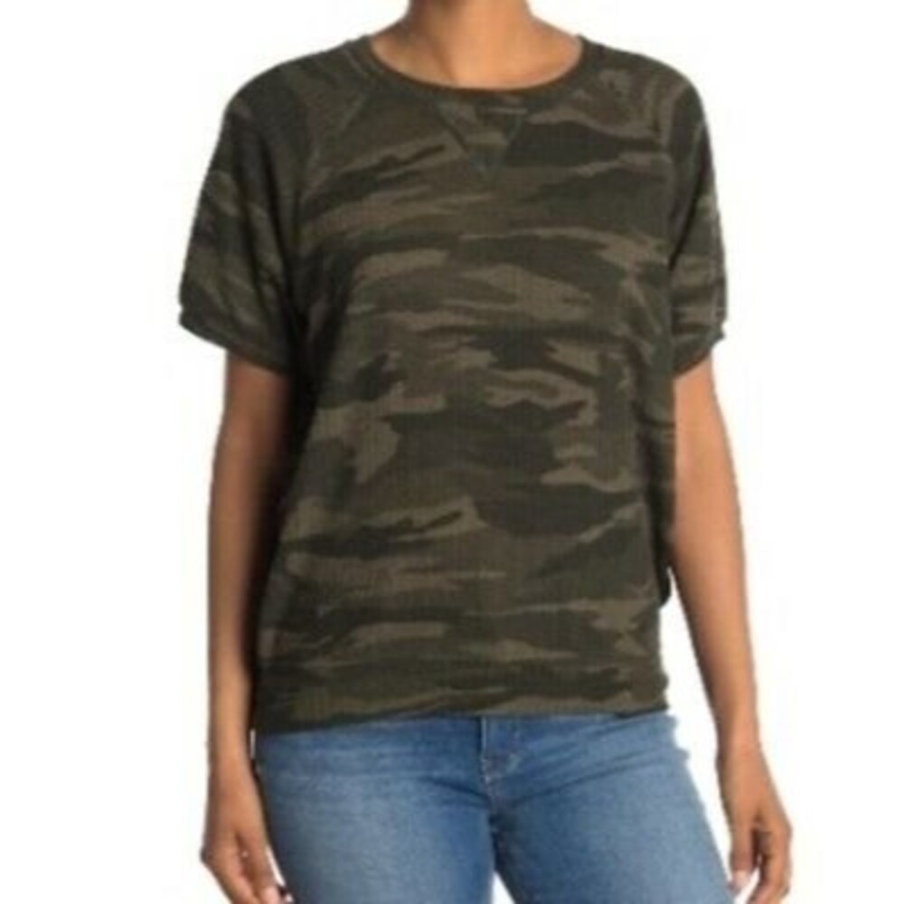 Sweet Romeo Thermal Top Size M Short Sleeve Waffle Knit Camo Green NEW Tag B79